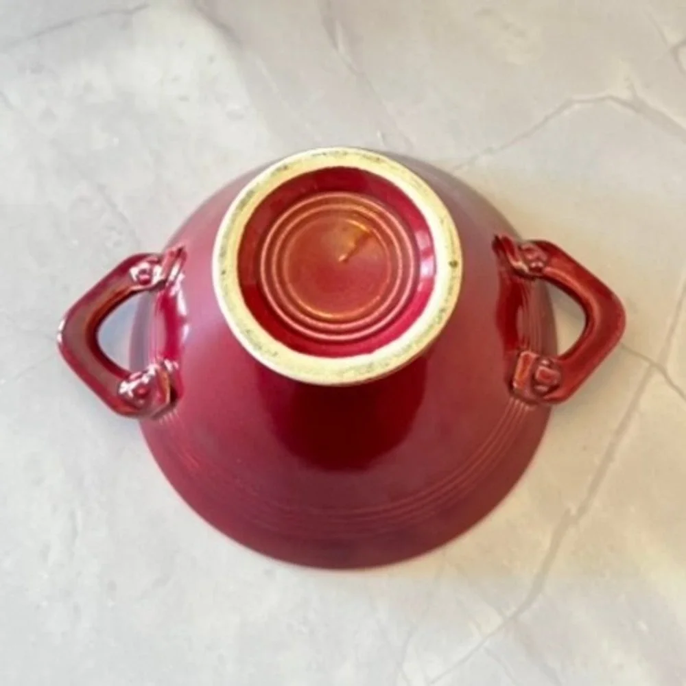 Fiesta Scarlet Red Sugar Bowl Base with Handles Art Deco Ceramic Footed Bowl